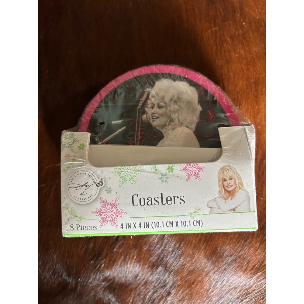 Dolly Parton 8 Piece Coaster Set Holographic Disco Ball Designs 4x4 New